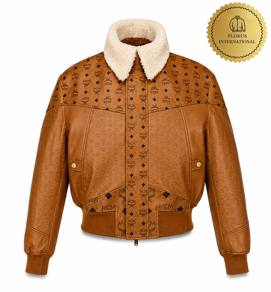 Shearling Bomber Jacket in Visetos Leather Mix