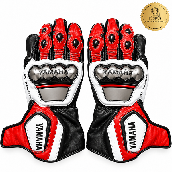 Yamaha Racing Motorbike Leather Biker Gloves