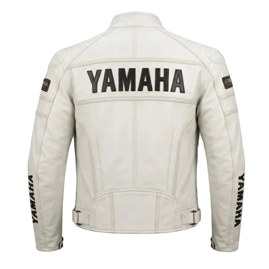 Yamaha White Racing Leather Biker Jacket, Genuine Cowhide Leather Jacket, CE Approved Protectors Jacket, Biker Gear,