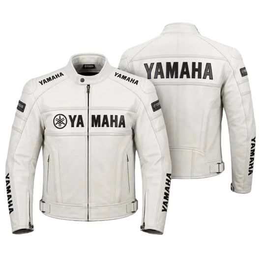 Yamaha White Racing Leather Biker Jacket, Genuine Cowhide Leather Jacket, CE Approved Protectors Jacket, Biker Gear,