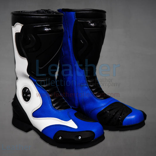 Leather Blue Biker Boots Men Women Cowhide