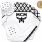 MCM Inspired Leather Set White Leather Jacket Pants with Hat