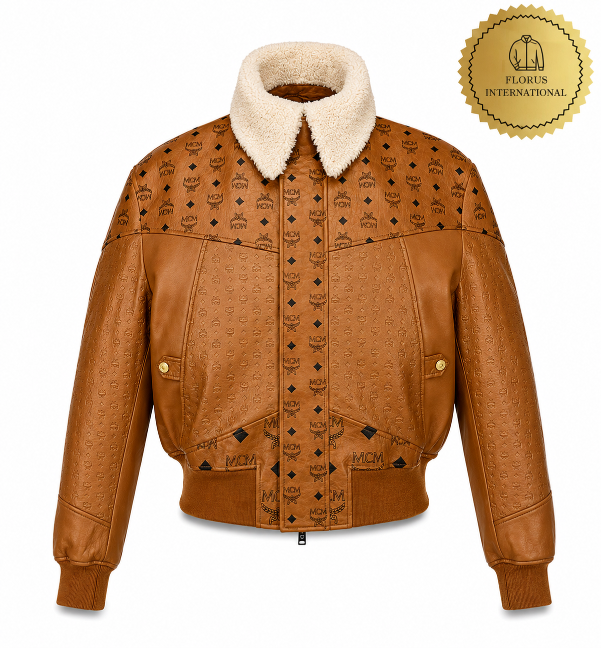 Shearling Bomber Jacket in Visetos Leather Mix