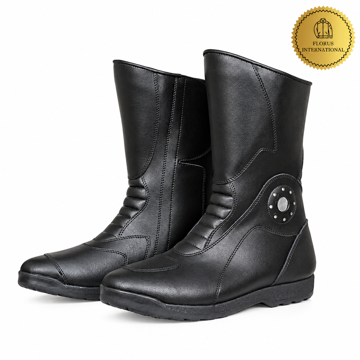 Black Leather Motorcycle Boots Cowhide Urban