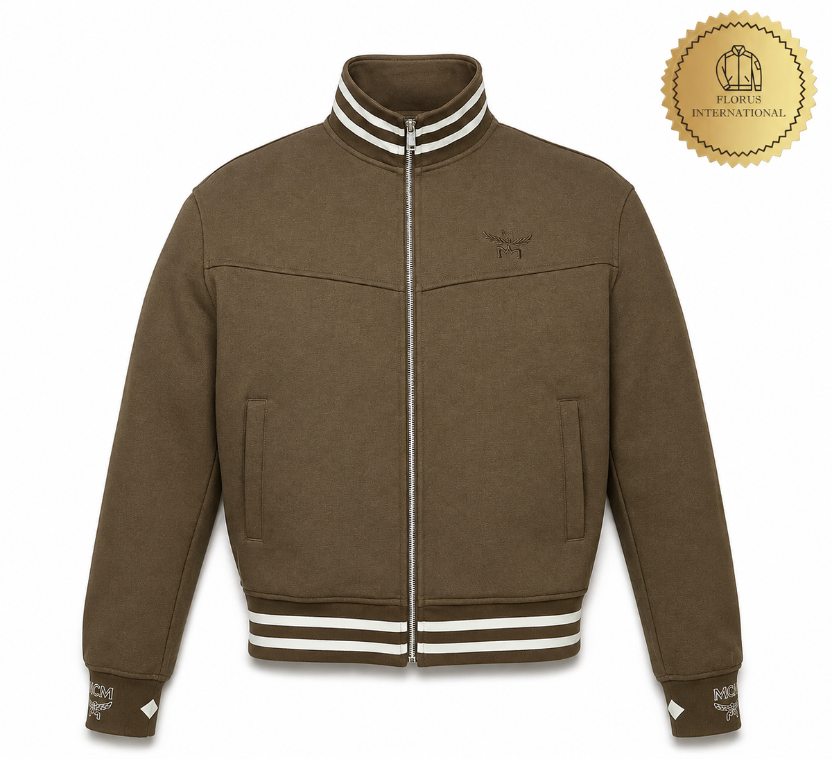 Jacket in Wool Twill and Monogram Print Leather