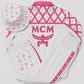MCM Inspired Leather  Set White Pink Leather Jacket Pants with Hat