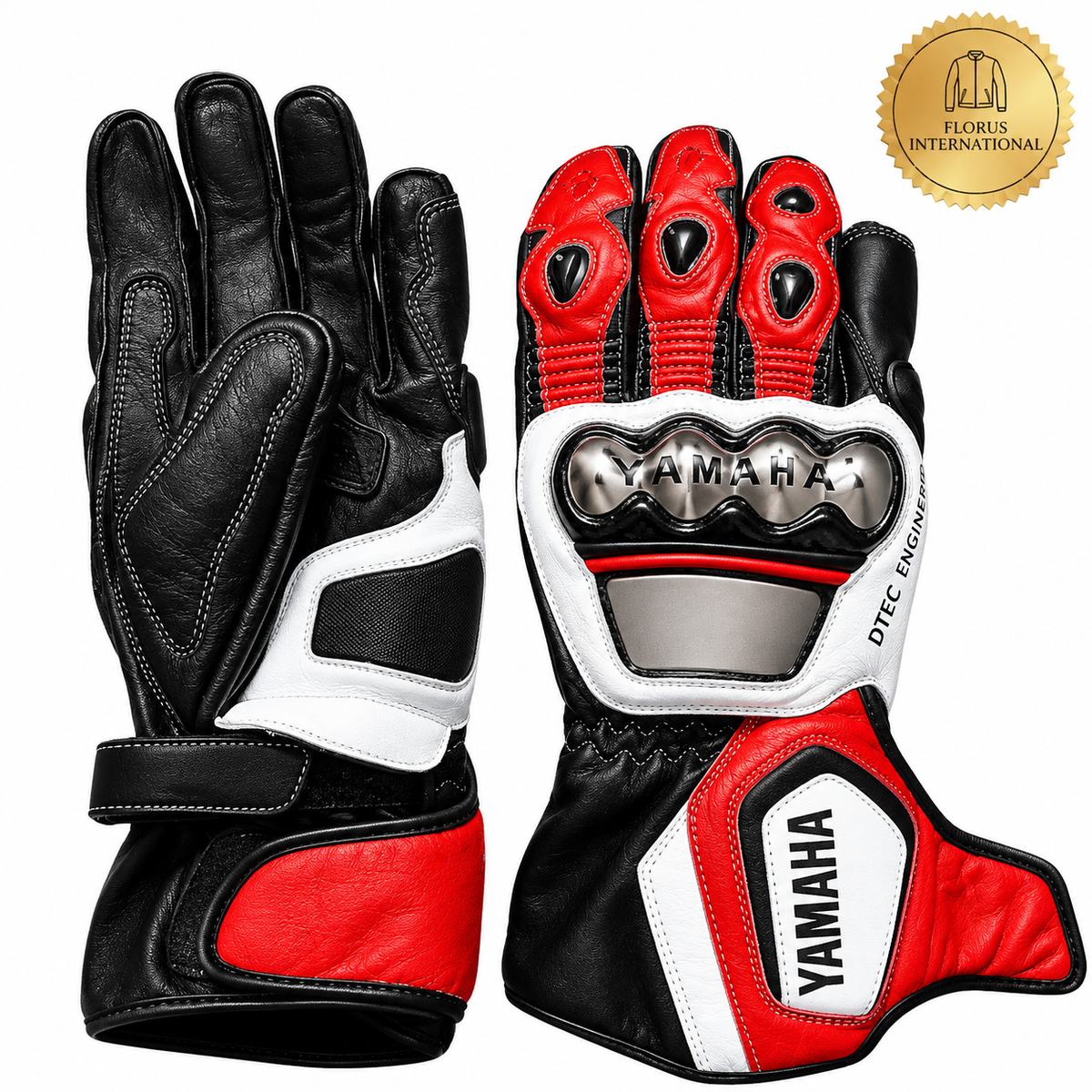 Yamaha Racing Motorbike Leather  Biker Gloves