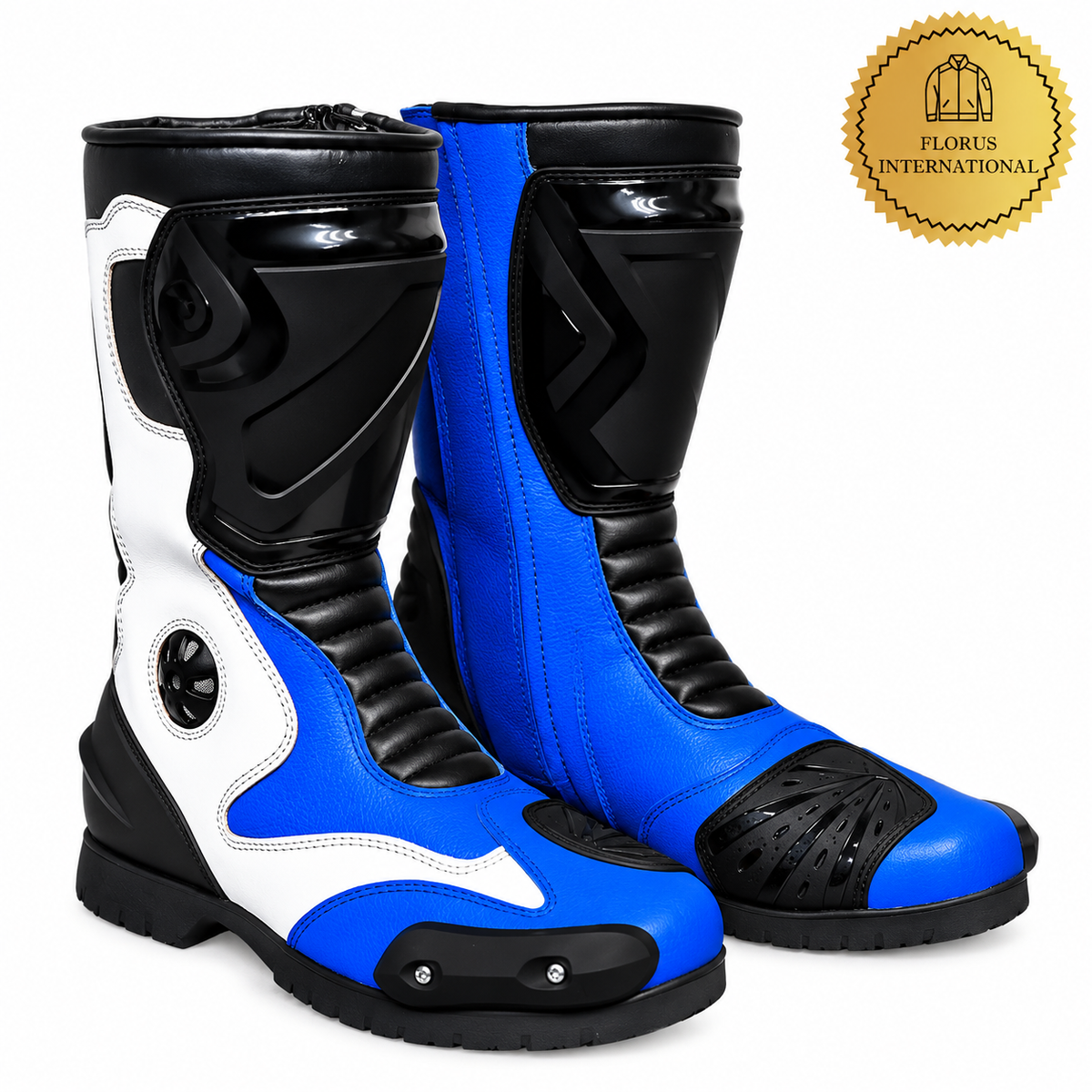 Leather Blue Biker Boots Men Women Cowhide