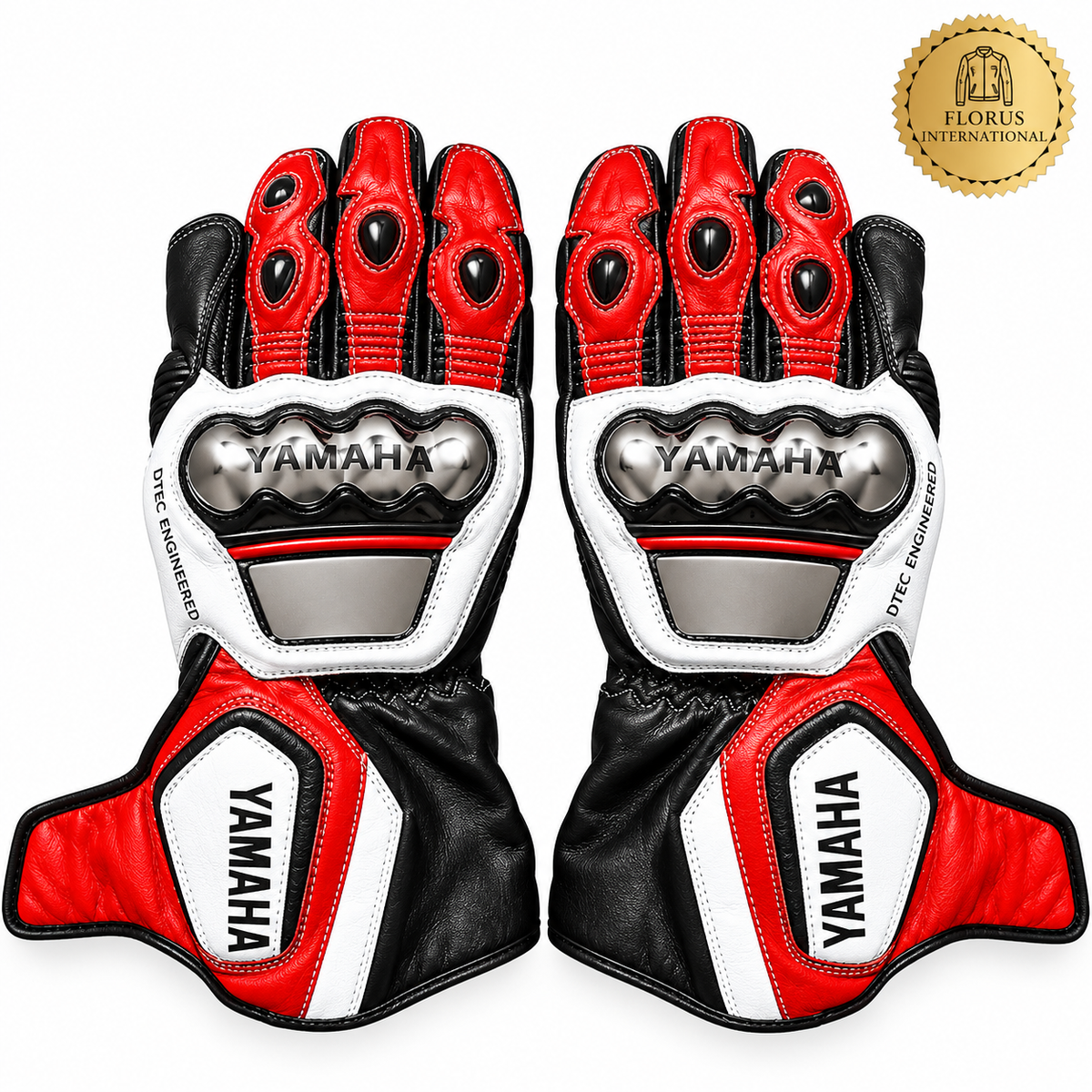 Yamaha Racing Motorbike Leather  Biker Gloves