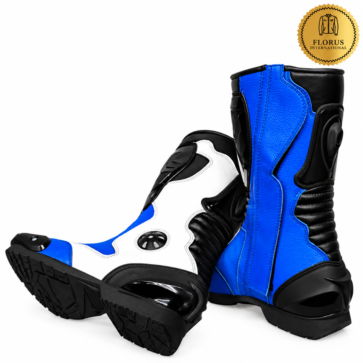Leather Blue Biker Boots Men Women Cowhide