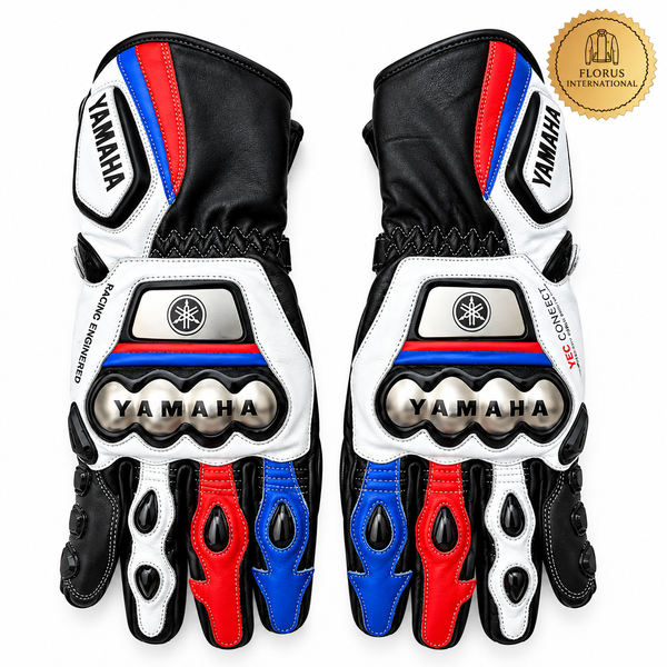 Yamaha Racing Motorbike Leather  Biker Gloves