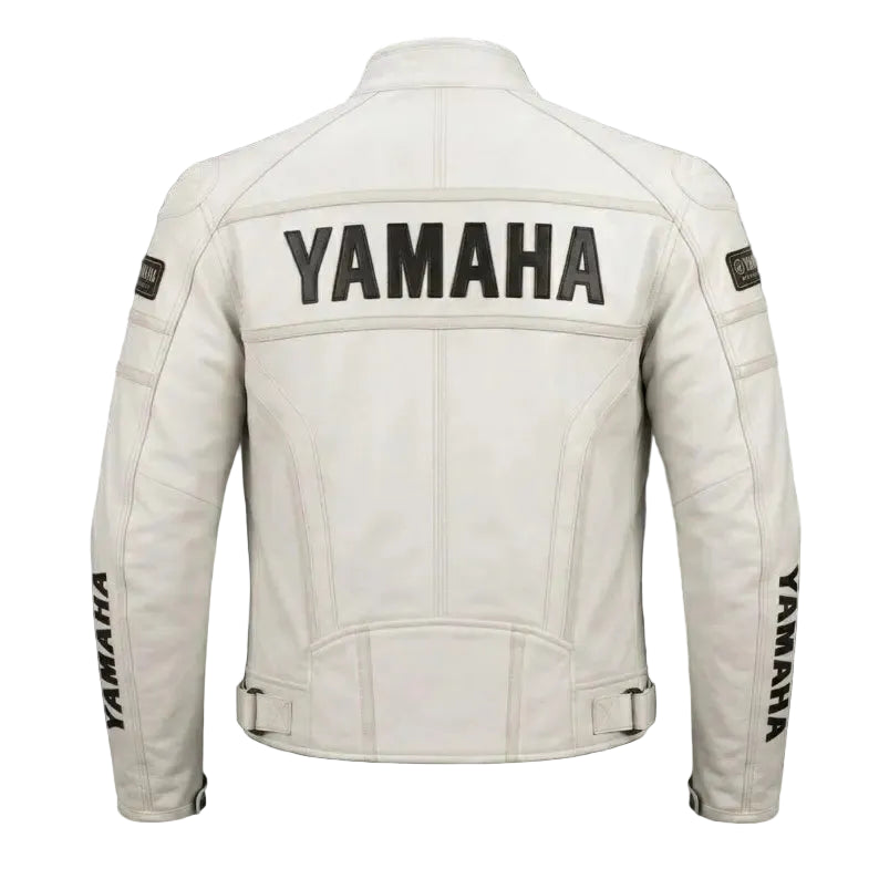 Yamaha White Racing Leather Biker Jacket, Genuine Cowhide Leather Jacket, CE Approved Protectors Jacket, Biker Gear,