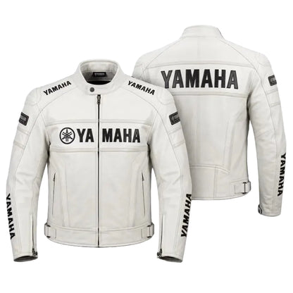 Yamaha White Racing Leather Biker Jacket, Genuine Cowhide Leather Jacket, CE Approved Protectors Jacket, Biker Gear,