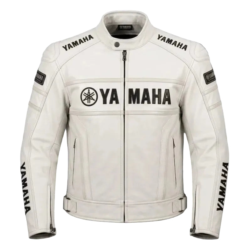Yamaha White Racing Leather Biker Jacket, Genuine Cowhide Leather Jacket, CE Approved Protectors Jacket, Biker Gear,