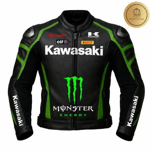 Kawasaki Monster  Racing leather Motorbike Jacket