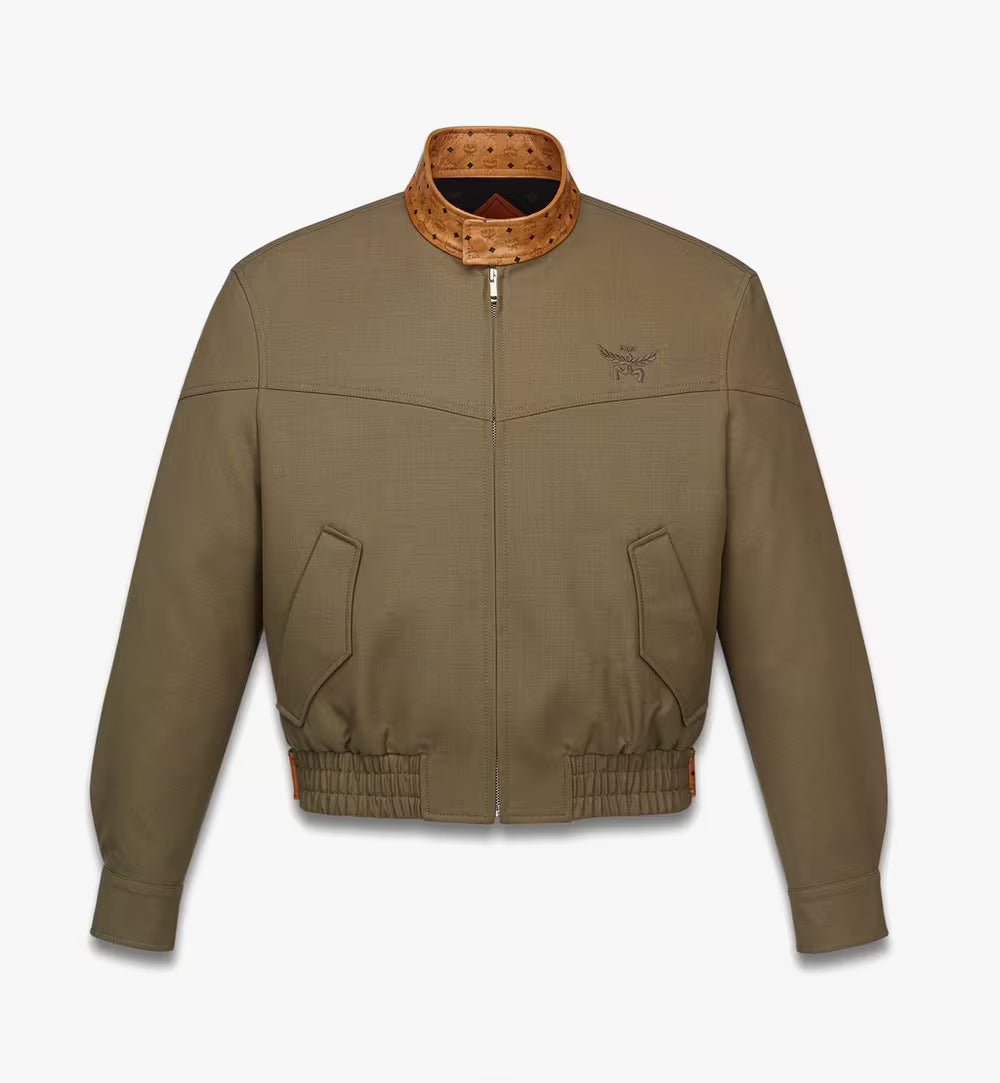 Jacket in Wool Twill and Monogram Print Leather