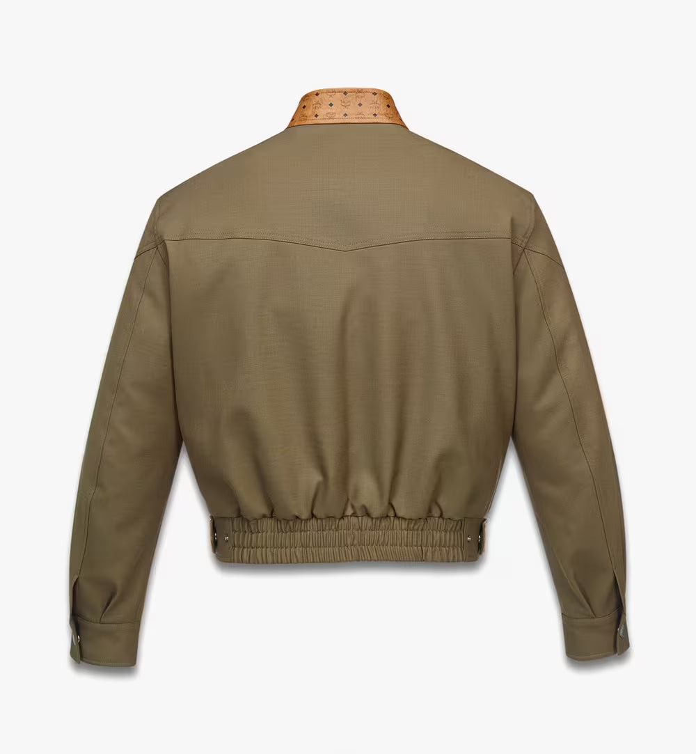 Jacket in Wool Twill and Monogram Print Leather
