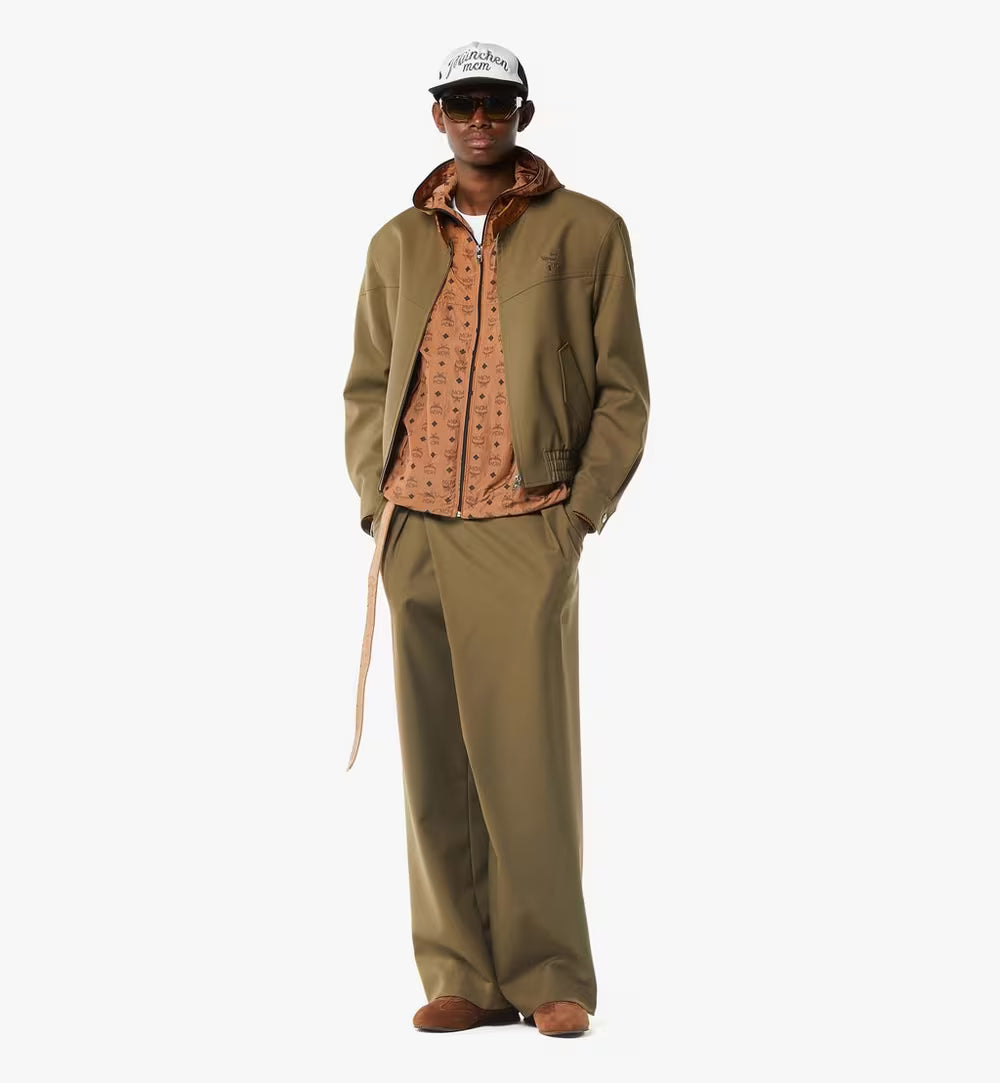 Jacket in Wool Twill and Monogram Print Leather
