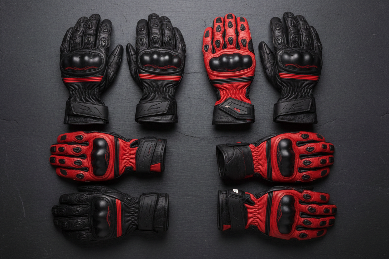 Leather Motorcycle Gloves - Flat Lay