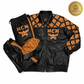 MCM Inspired Leather Set Black Brown Leather Jacket Pants with Hat