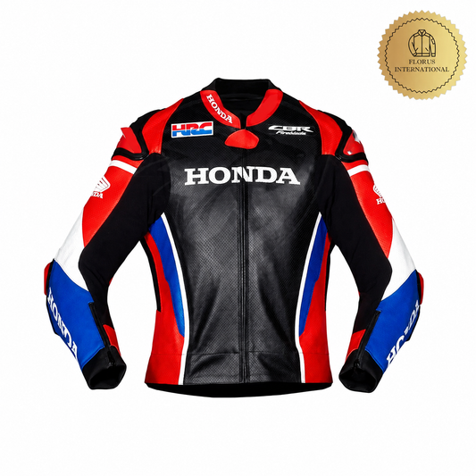 Honda Motorcycle Racing Leather Jacket Red Blue White Biker Riding Protective
