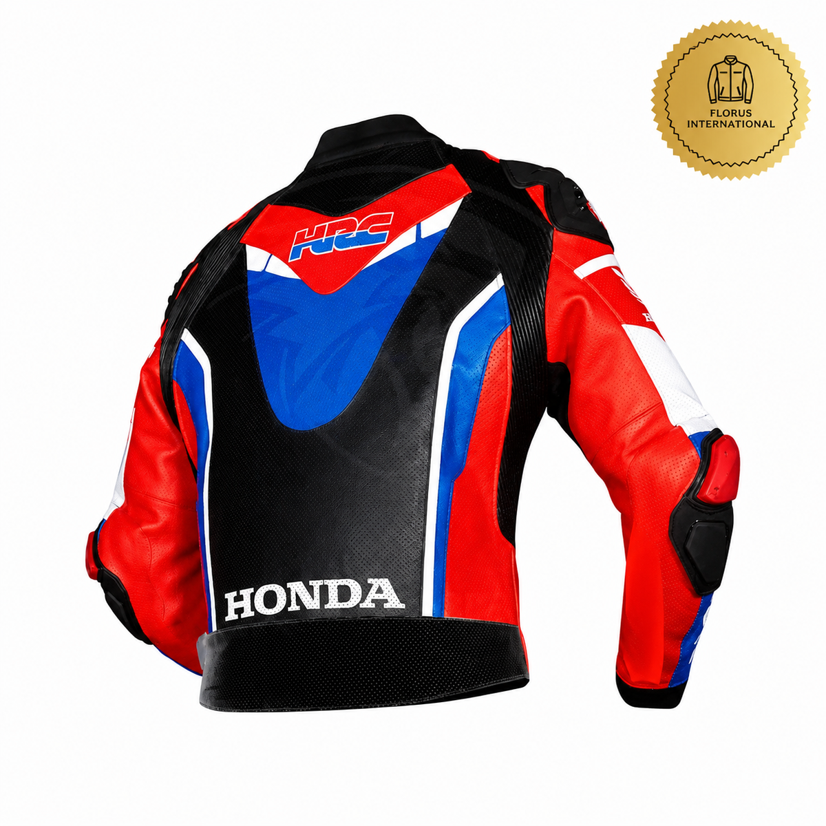 Honda Motorcycle Racing Leather Jacket Red Blue White Biker Riding Protective