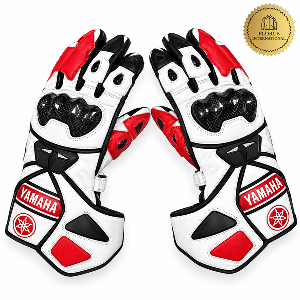 Yamaha Racing Motorbike Leather  Biker Gloves
