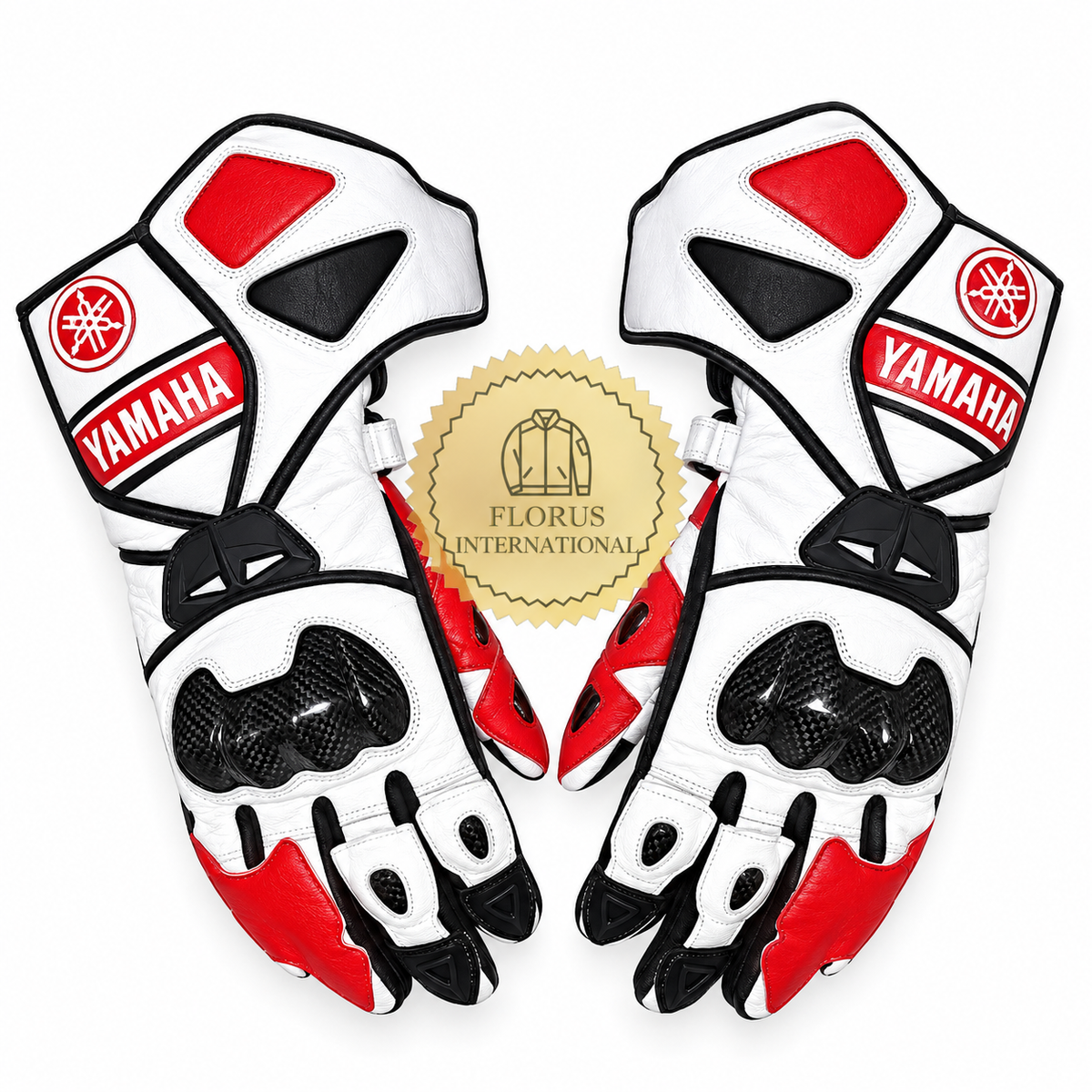 Yamaha Racing Motorbike Leather  Biker Gloves